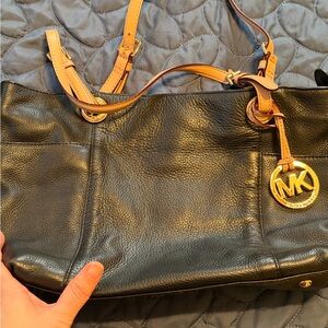 Michael Kors Black and Tan Leather Tote